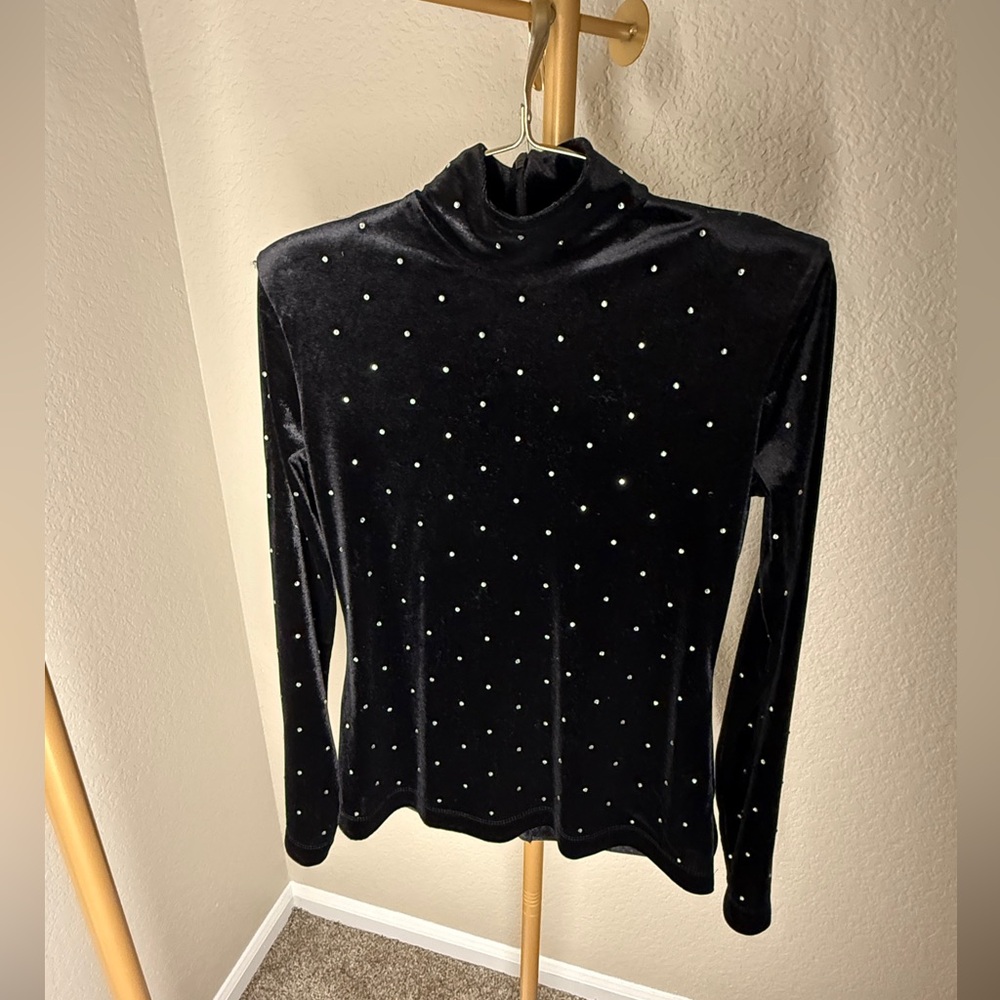 H&M Black Velvet Long Sleeve Top with Studs